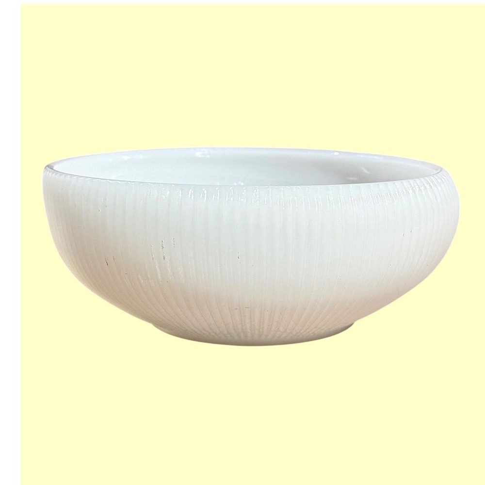 Vintage EO Brody Co White Milk Glass Ribbed Bowl Cleveland OH Mid Century Modern